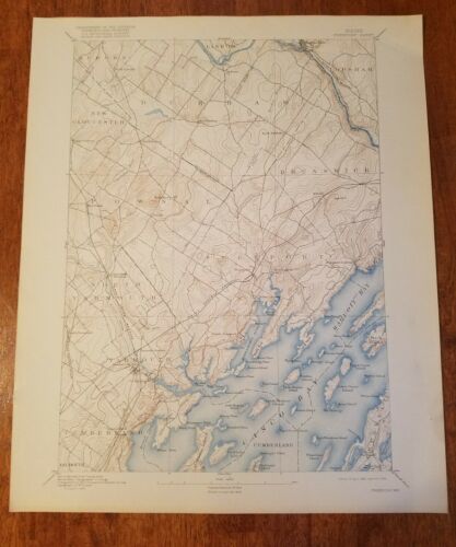1918 u.s.Geological Survey map Freeport Maine sheet 20x16.5 Brunswick ,Casco Bay