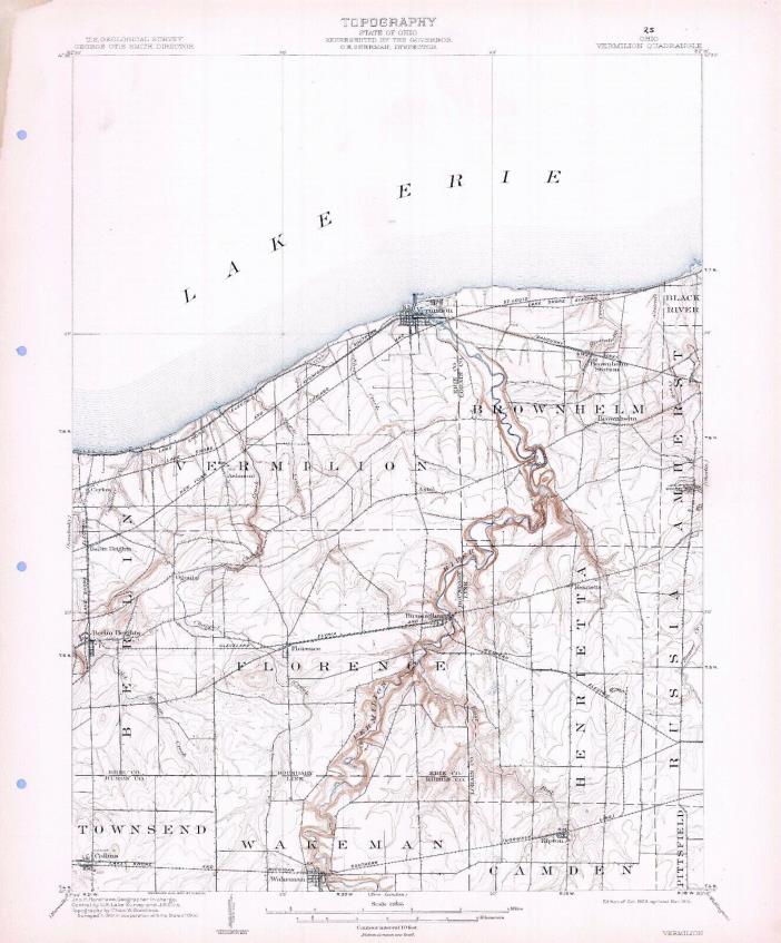 1903 Vermilion OH USGS 15' Quad Topo Map Brownhelm Wakeman Collins Berlin Hts