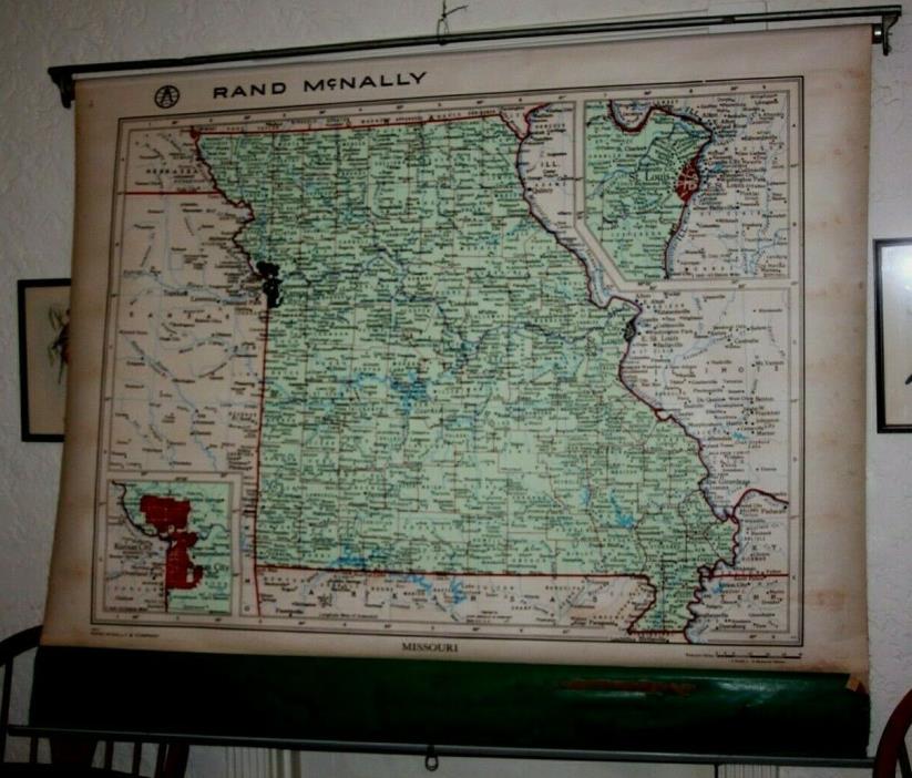 Vintage Missouri Rand McNally School Pull Down Canvas map Classroom size