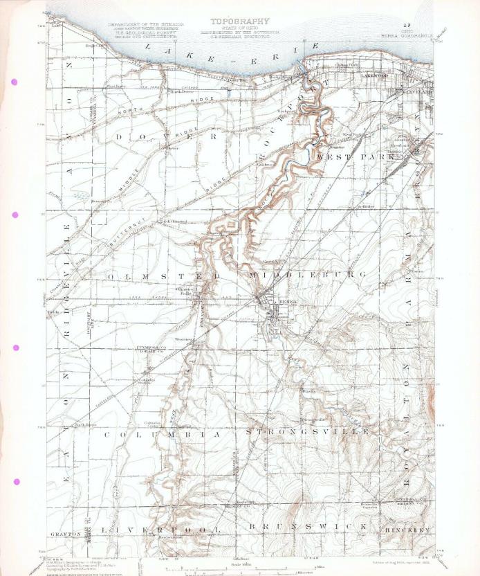 1904 Berea OH USGS 15' Quad Topo Map Rocky River Lakewood Olmsted Strongsville