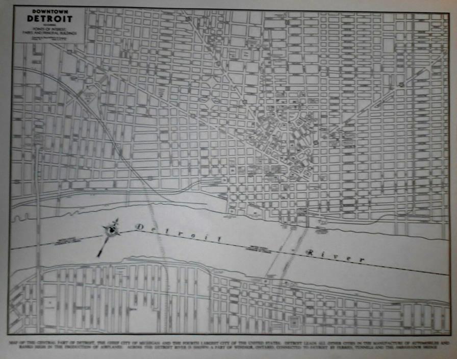 Vintage 1939 World War WWII Atlas City Map Detroit, Michigan MI /Windsor Ontario
