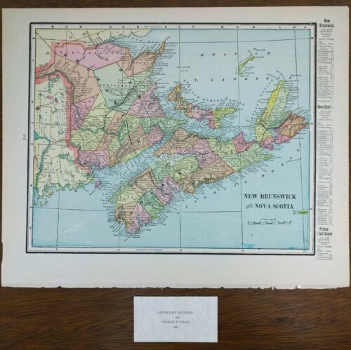 Vintage 1900 NEW BRUNSWICK & NOVA SCOTIA CANADA Map 14