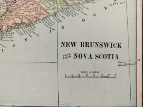 Vintage 1901 NEW BRUNSWICK & NOVA SCOTIA CANADA Map 14