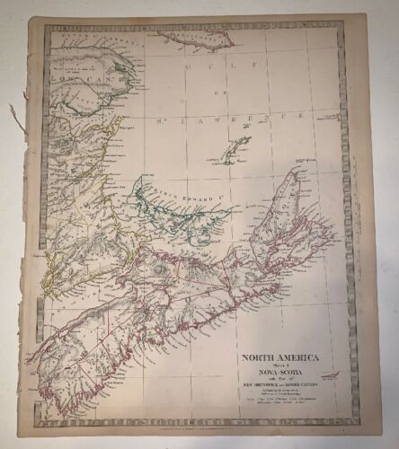 1832 Baldwin Cradock Map North America Nova Scotia Landmarks Genuine Antique