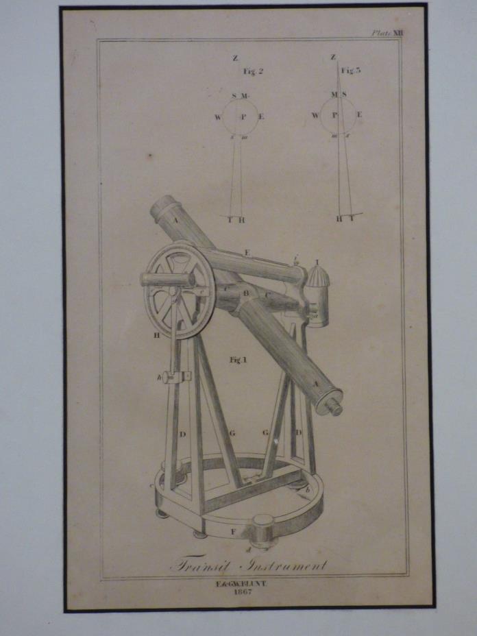 1867 Industrial Diagram of Transit Instrument by E. & G.W. Blunt, matted page