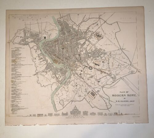 1830 Baldwin Cradock Map Plan Of Modern Rome Landmarks Genuine Antique