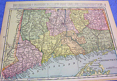 ANTIQUE MAP  CONNECTICUT W/ RAILROADS ,POST OFFICES, CAMPBELL'S MILLS, STATIONS