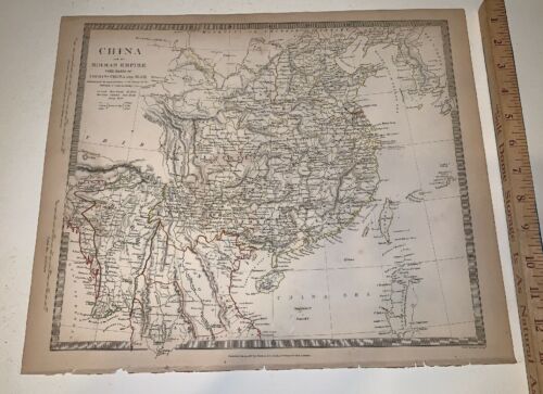 1834 Baldwin Cradock Map China And Birman Landmarks Genuine Antique