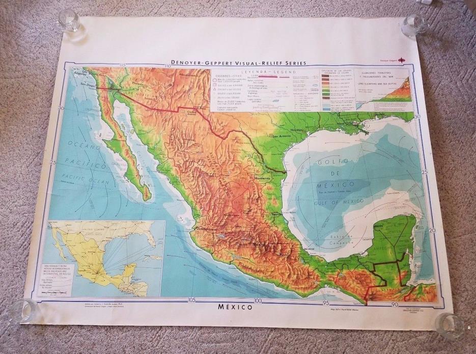 Vintage 1967 Denoyer-Geppert Visual Relief Mexico School Map 64