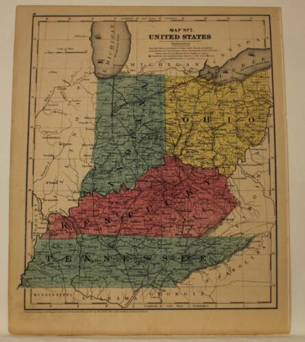 Antique Burgess Map 1853 Tennessee TN Kentucky KY Indiana IN and Ohio OH