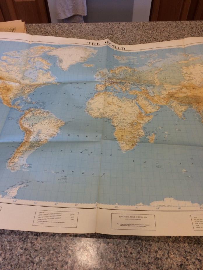 VINTAGE THE WORLD MAP 1937 - One small tear on map