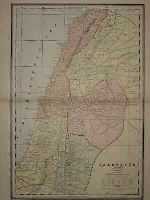 1889 PALESTINE HOLY LAND ANTIQUE MAP Geo CRAM Atlas 22 x 14 Original