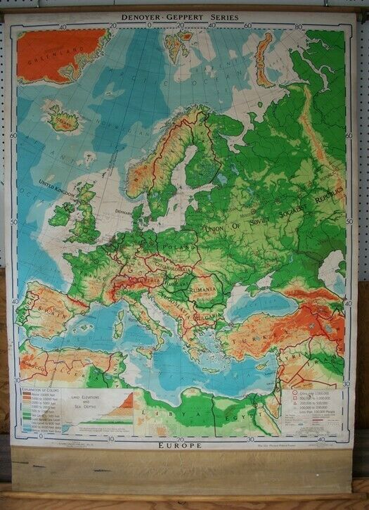 Vintage Genoyer Geppert Series School Pull Down Map J2rp Political Europe 1956