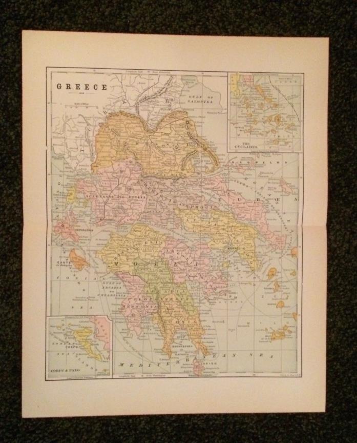 Vintage Original Map 1897 Greece, Eaton & Mains