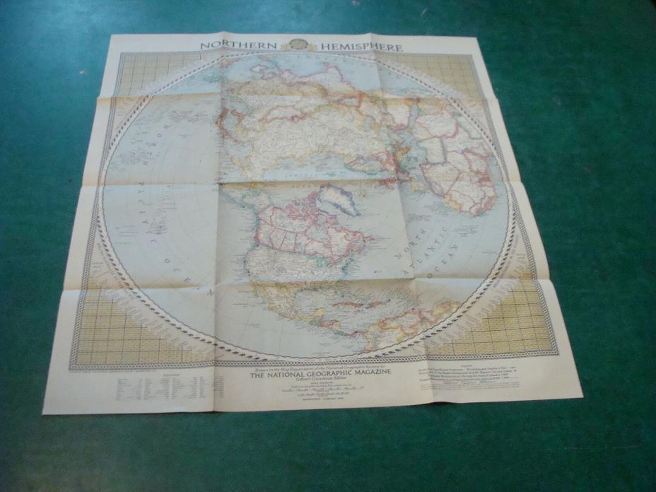Original NATIONAL GEOGRAPHIC MAP: 1946 NORTHERN HEMISPHERE 21 1/2 X 24