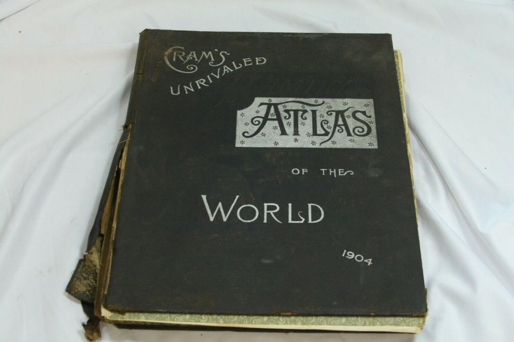 1904 Cram Unrivaled Atlas of the World 540 Pages Original Colored Maps Antique