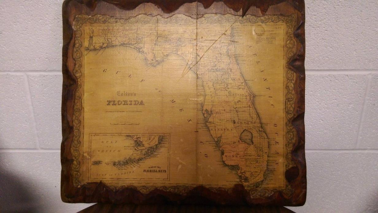 Colton's Florida Antique Map Rare JH 1855 1967 Lewis and Clark Vintage Wooden