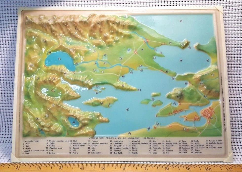 VINTAGE RARE 50'S - 60'S RICO FLORENCE RELIEF 3D MAP GEOGRAPHICAL LANDSCAPE