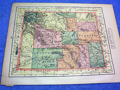 ANTIQUE MAP OF WYOMING W/ RAILROADS,  INDIAN RESERVES, MILITARY RESERVES