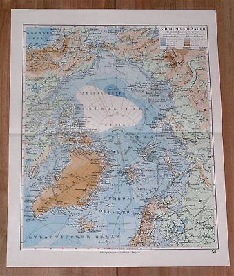 1928 ORIGINAL VINTAGE MAP OF NORTH POLE ARCTIC GREENLAND ALASKA SPITSBERGEN