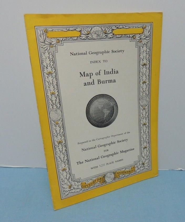 INDEX booklet to April 1946 Map of INDIA & BURMA ~ National Geographic Society