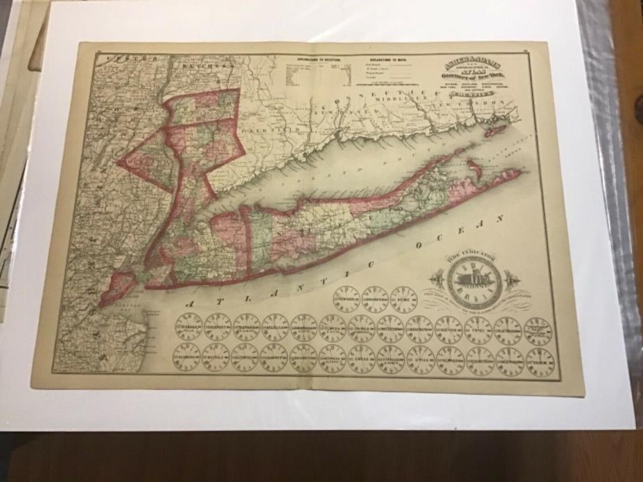 1870s Asher Adams Long Island New York Queens Westchester Suffolk County Map