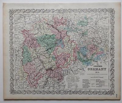 VINTAGE COLTON MAP - GERMANY [PART 3] - HAND-COLORED - 14 X 17