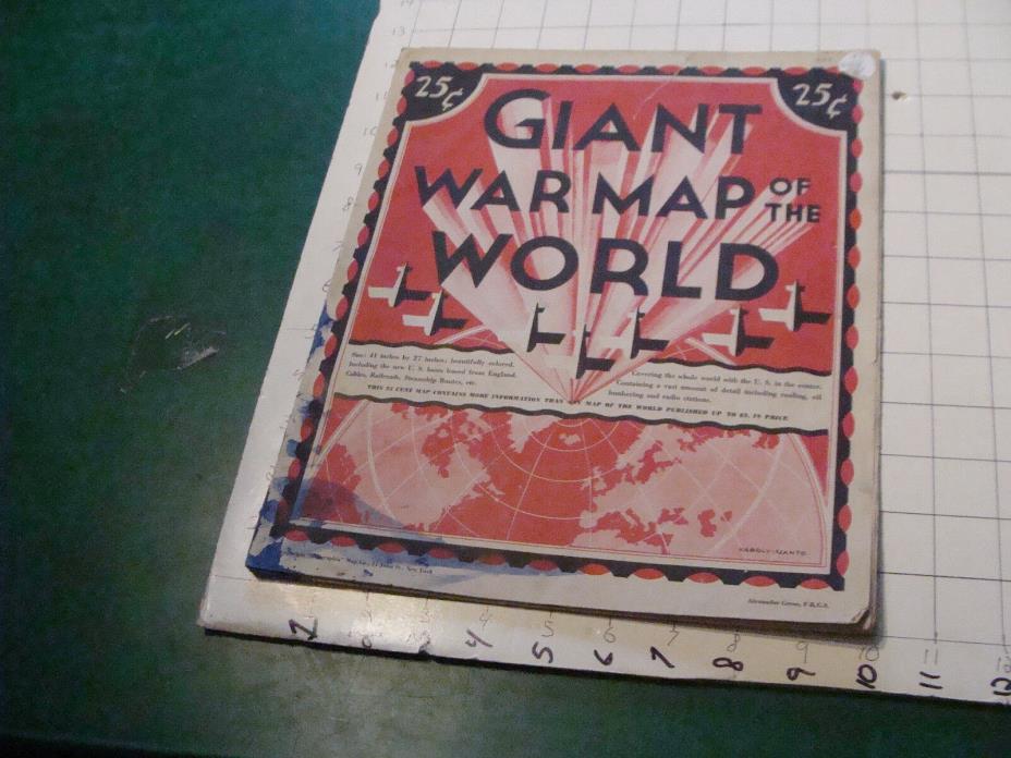 CHECK It Out--GIANT WAR MAP of the WORLD torn, stained, as found, vintage