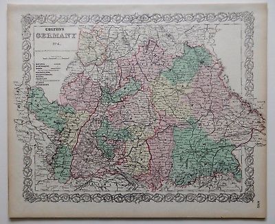 VINTAGE COLTON MAP - GERMANY [PART 4] - HAND-COLORED - 14 X 17
