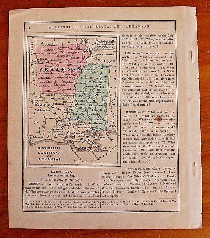 Old Map of Louisiana & Mississippi & Arkansas  8x9