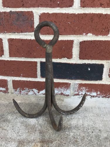 Vintage Hook Grapple Anchor Cast Iron Maritime Boat Blacksmith Hand Forged
