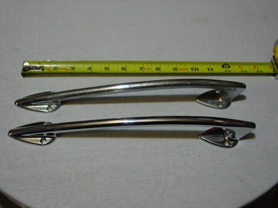 ONE PAIR (2) USED VINTAGE NAUTICAL BOAT CHROME BRASS PULLS HANDLE CLEAT GRAB BAR