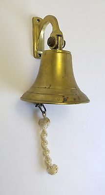 Brass Ships Bell Vintage Solid Brass Nautical Home Decor Rope Wall Bracket