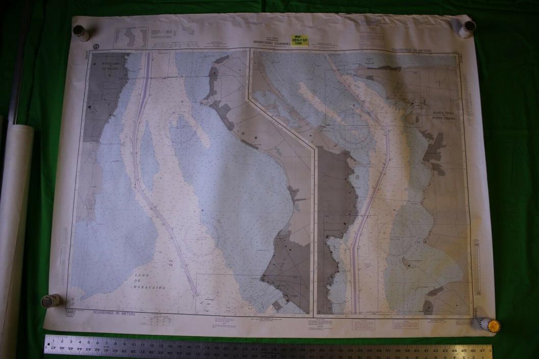 Venezuala - Maracaibo Channel 48.5x37 Vintage 1988 Nautical Chart/Map