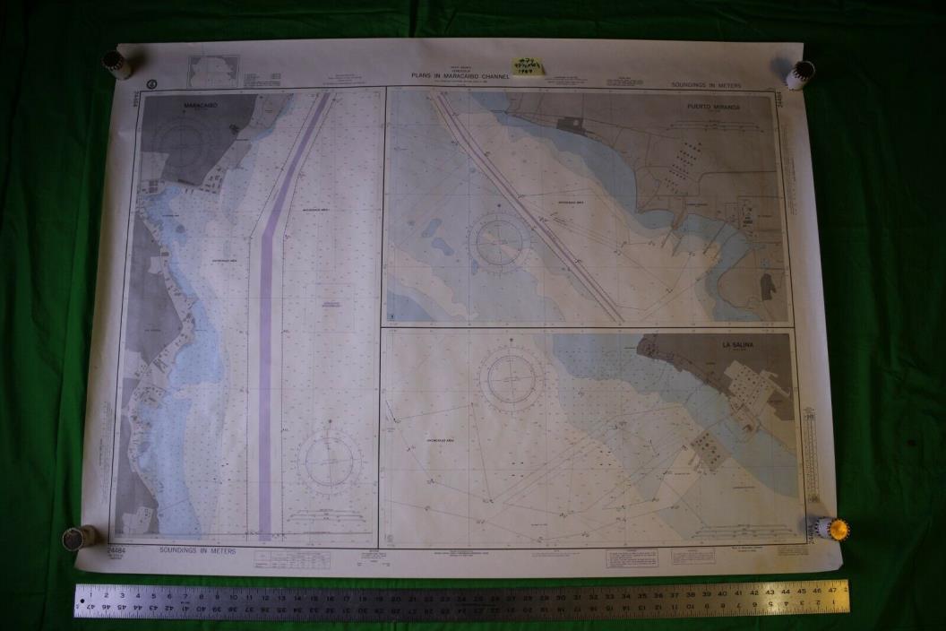 Venezuala - Plans In Maracaibo Channel 47.5x35.5 Vintage 1987 Nautical Chart/Map