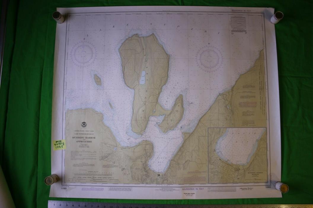 Lake Superior/Michigan Munising Harbor 36.5x30.5 Vintage 1985 Nautical Chart/Map