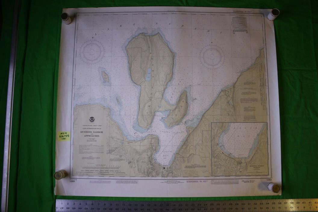 Lake Superior/Michigan Munising Harbor 36.5x31.5 Vintage 1991 Nautical Chart/Map