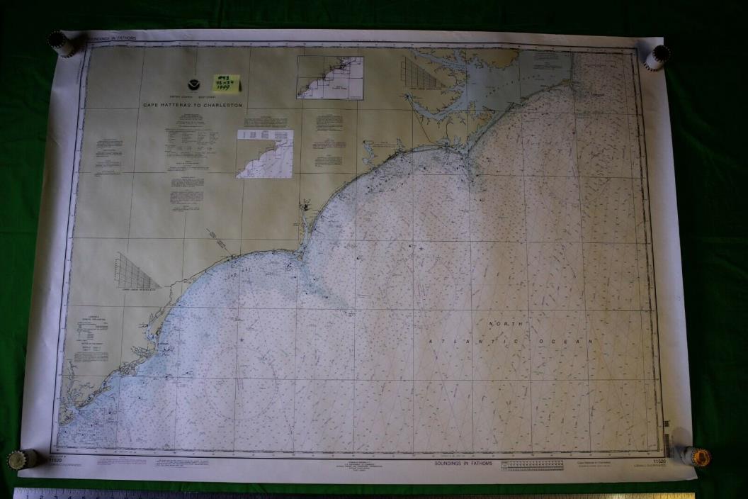 US East Coast Cape Hatteras to Charleston 48x34 Vintage 1999 Nautical Chart/Map