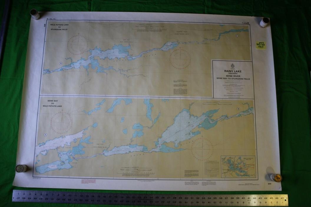 Canada Rainy Lake Seine River - Sturgeon 46.5x33 Vintage 1983 Nautical Chart/Map