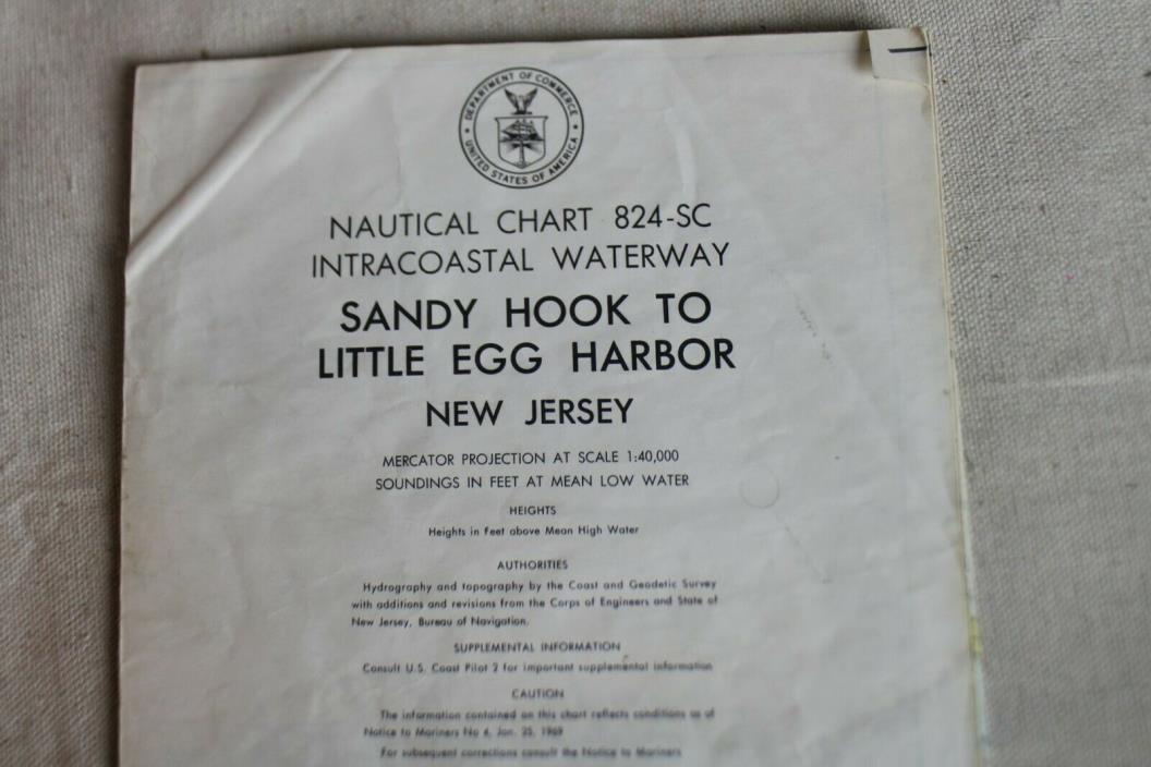 VINTAGE - NAUTICAL CHART - 824-SC - SANDY HOOK TO LITTLE EGG HARBOR NEW JERSEY