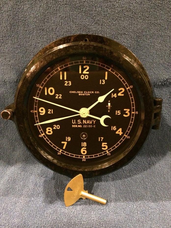 ** Fully Restored**   WWII US NAVY Chelsea Ship Clock serial 22155-E
