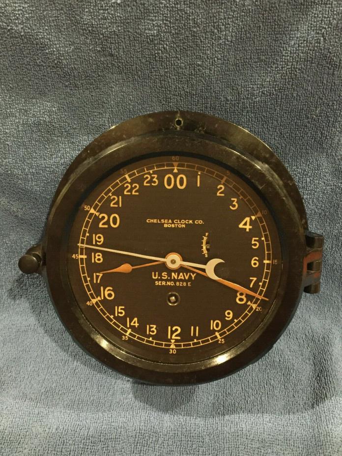 ** Fully Restored** WWII US NAVY 24HR. Chelsea Ship Clock **RARE 11E Movement**