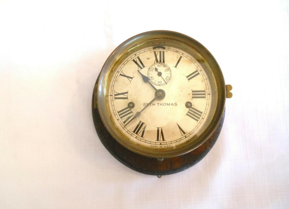 Antique Mounted Brass Maritime Ships Clock by Seth Thomas USA - Working!