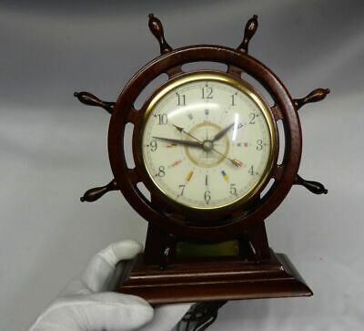 Sessions Wood Brass Ships Wheel Military Time Seven Seas Nautical Mantle Clock