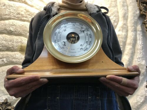 8 Inch LARGE USA CHELSEA BOSTON BRASS WALL SHIP’S BAROMETER WORK ON WOOD BASE