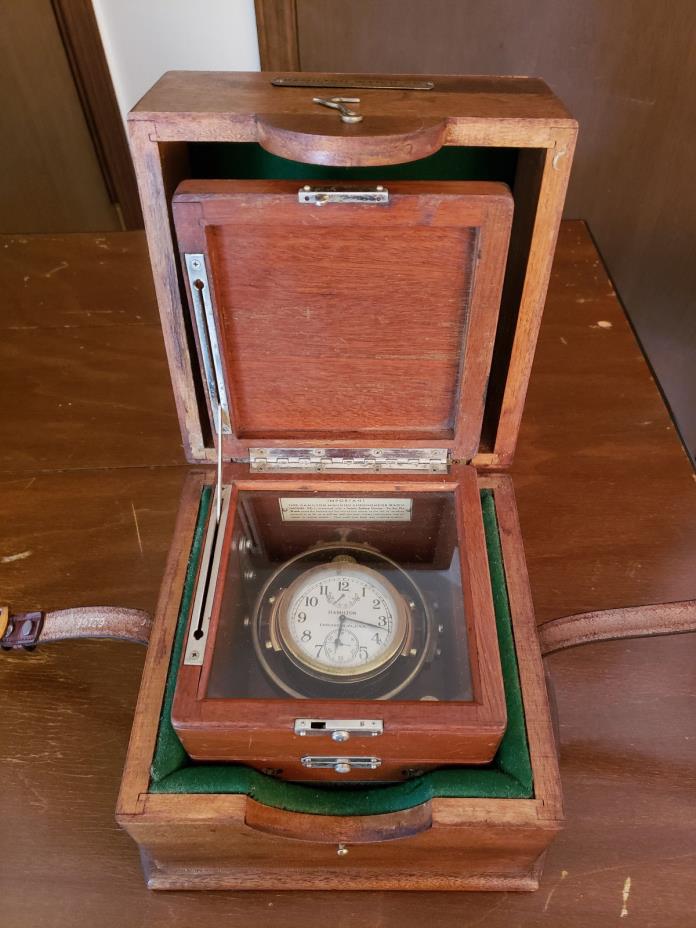 Hamilton 22 ships chronometer double boxed nice running condition