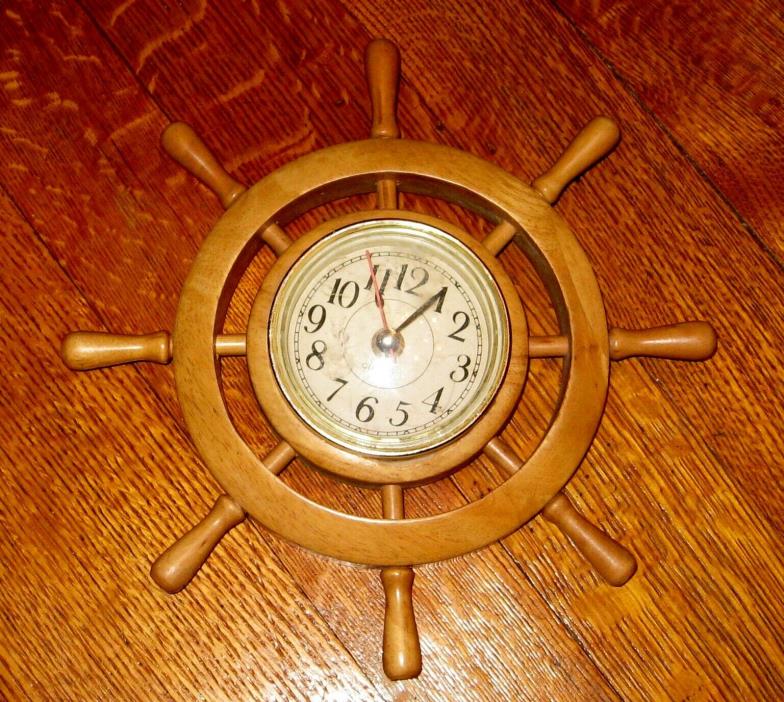 Vintage Old Ship Wheel Clock Oak