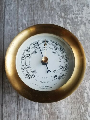 Vintage Brass Chelsea Boston  Barometer Maritime Marine Nautical 4-1/4