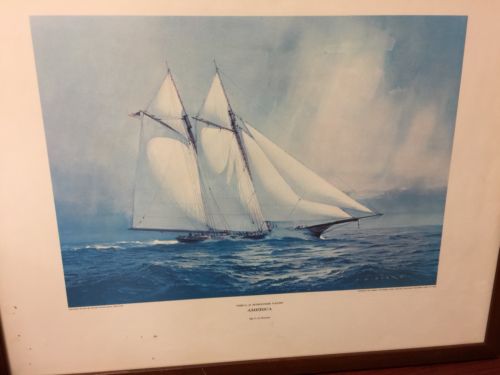 Vintage Antique 1967 Naval Academy U.S Schooner Yacht By C. B Evers Print