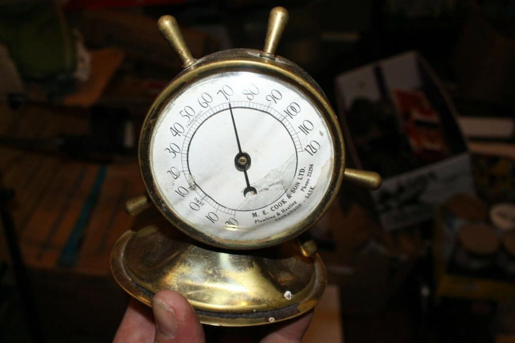 Vintage Ship Bell Barometer & Fahrenheit Thermometer With Base